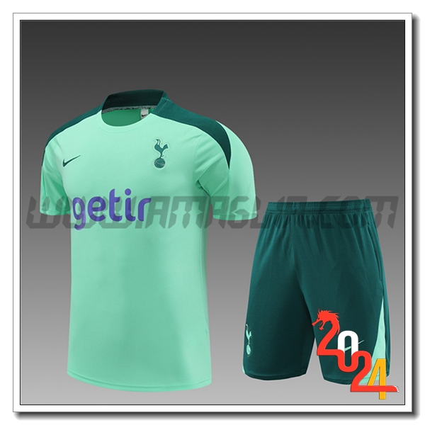 Kit Maglia Allenamento + Pantaloncini Tottenham Hotspur Bambino Verde 2024 2025