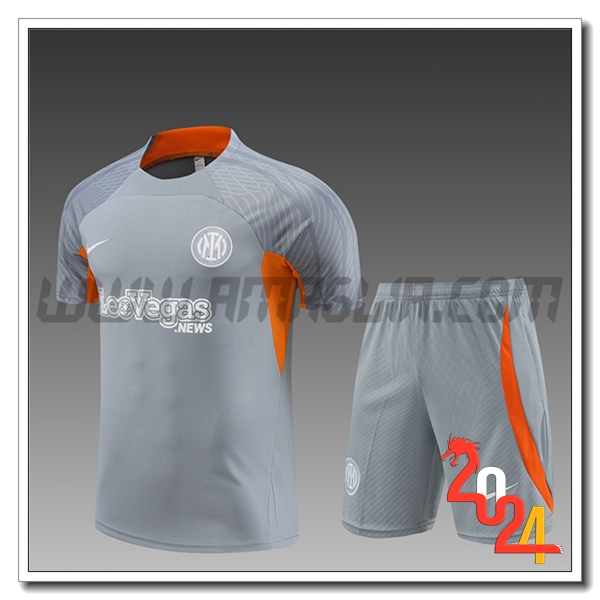 Kit Maglia Allenamento + Pantaloncini Inter Milan Grigio/Arancia Bambino 2024 2025