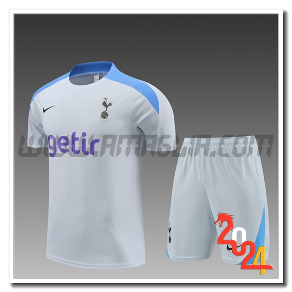 Kit Maglia Allenamento + Pantaloncini Tottenham Hotspur Bambino Grigio/Blu 2024 2025