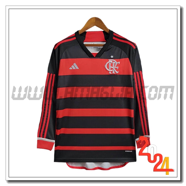 Maglia Calcio Flamengo Maniche lunghe Prima 2024 2025 Rosso Nero