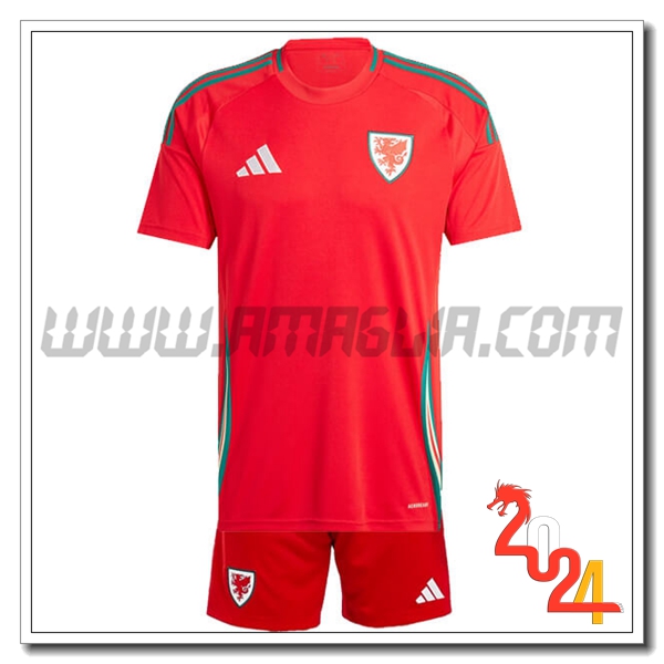 Kit Maglia Galles Bambino Prima 2024 2025 Rosso