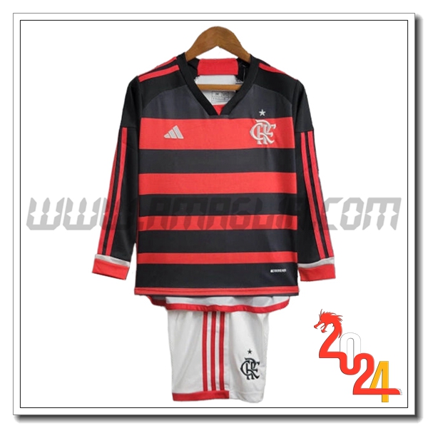 Kit Maglia Flamengo Maniche lunghe Bambino Prima 2024 2025 Rosso Nero