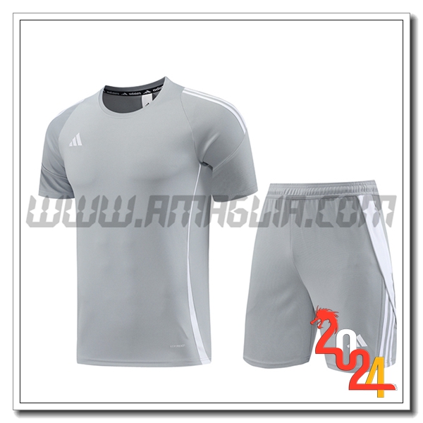 Kit Maglia Allenamento + Pantaloncini Adidas Grigio/Bianco 2024 2025