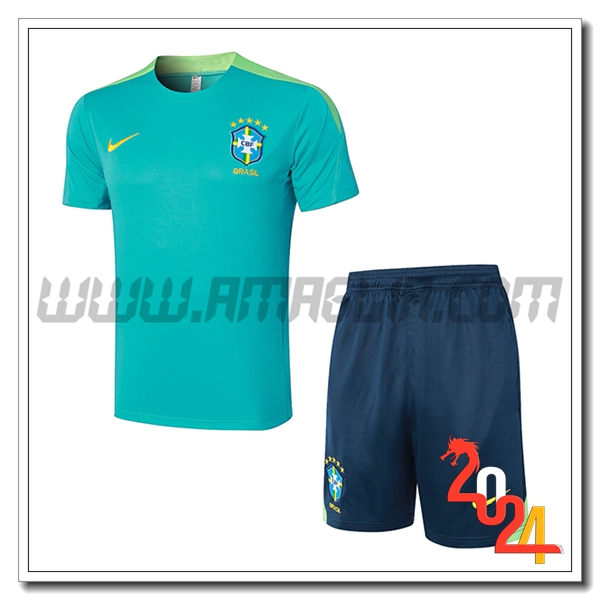 Kit Maglia Allenamento + Pantaloncini Brasile Verde 2024 2025