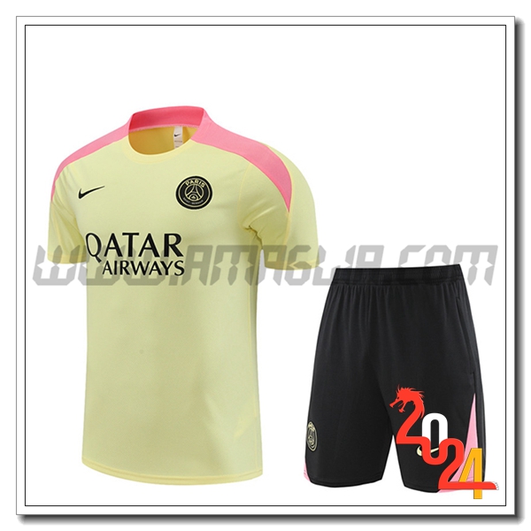 Kit Maglia Allenamento + Pantaloncini PSG Giallo/Rosa/Nero 2024 2025