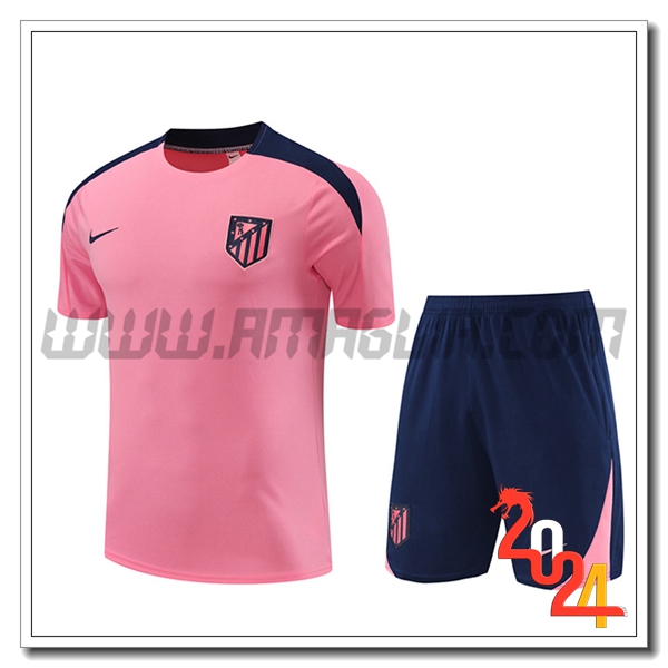 Kit Maglia Allenamento + Pantaloncini Atletico Madrid Rosa/Blu 2024 2025