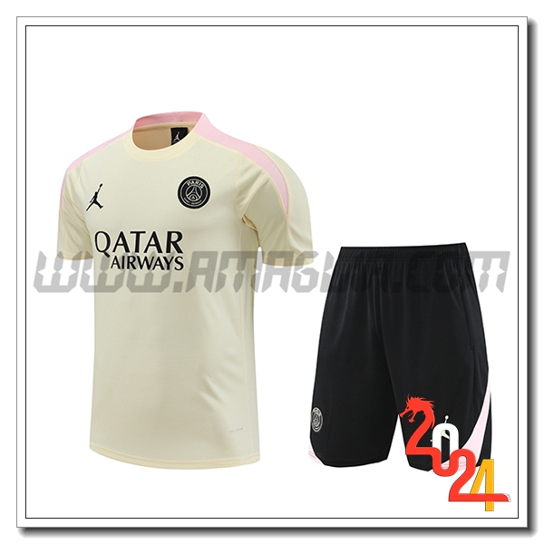 Kit Maglia Allenamento + Pantaloncini PSG Beige/Rosa/Nero 2024 2025