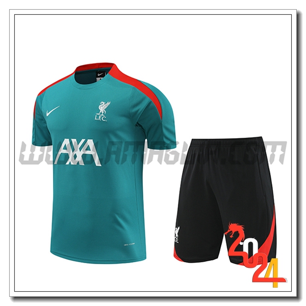 Kit Maglia Allenamento + Pantaloncini FC Liverpool Verde/Rosso/Nero 2024 2025