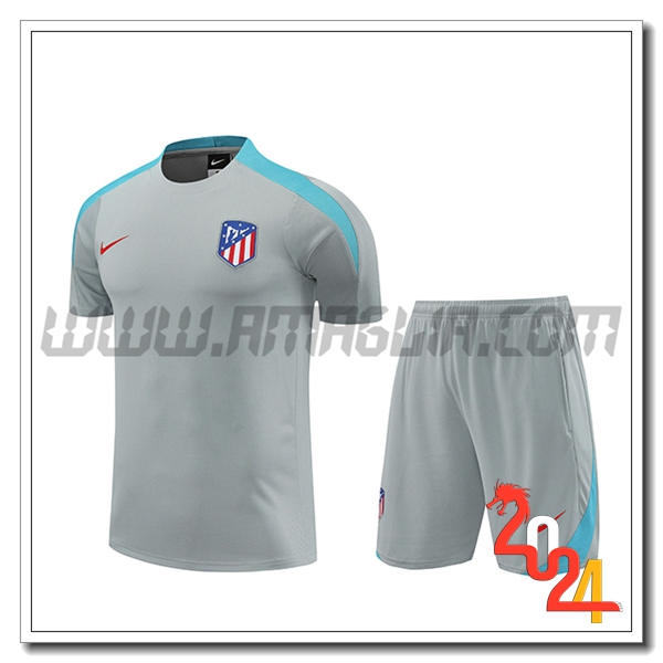 Kit Maglia Allenamento + Pantaloncini Atletico Madrid Grigio/Blu 2024 2025