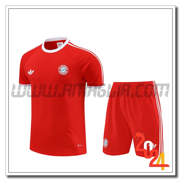 Kit Maglia Allenamento + Pantaloncini Bayern Monaco Rosso/Bianco 2024 2025