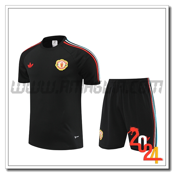 Kit Maglia Allenamento + Pantaloncini Manchester United Nero 2024 2025 -06