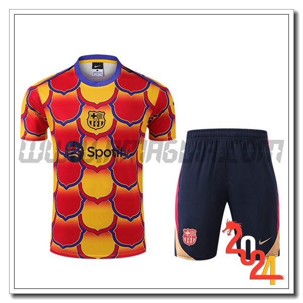 Kit Maglia Allenamento + Pantaloncini FC Barcellona Rosso/Arancia 2024 2025