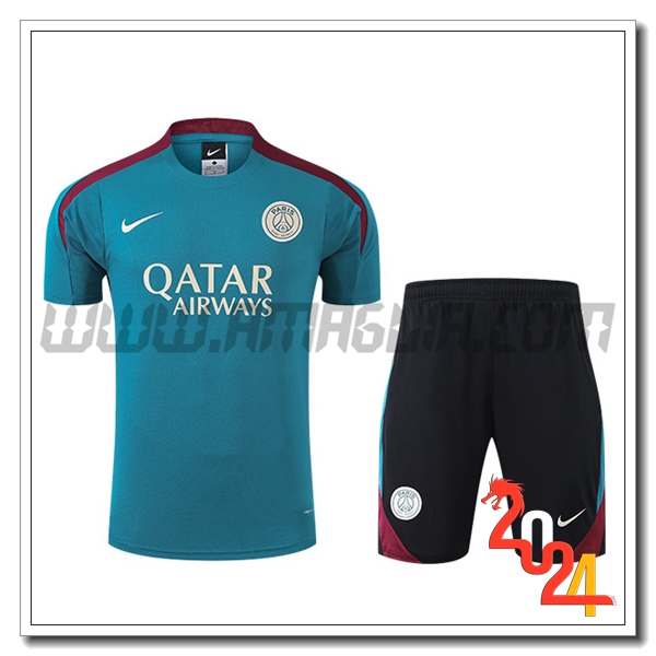 Kit Maglia Allenamento + Pantaloncini PSG Blu/Rosso 2024 2025