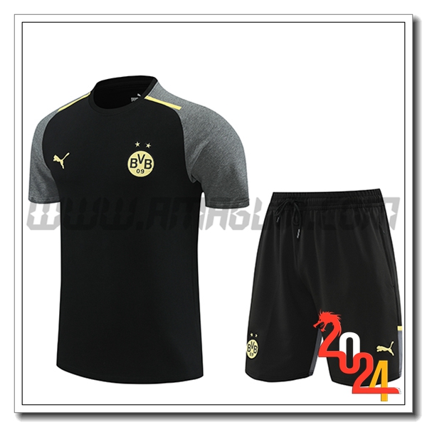Kit Maglia Allenamento + Pantaloncini Dortmund Nero/Grigio 2024 2025