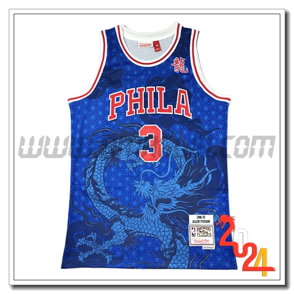 Maglia Philadelphia 76ers (IVERSON #3) 2024/25 Blu/Rosso -02