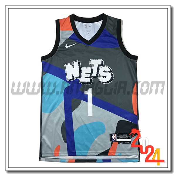 Maglia Brooklyn Nets (BRIDGES #1) 2024/25 Grigio/Blu/Arancia
