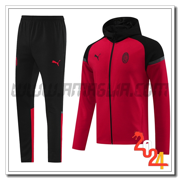 Giacca Con Cappuccio Tuta Giacca A Vento AC Milan Rosso/Nero 2024 2025