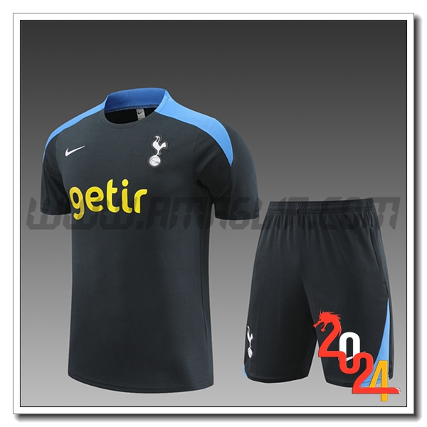 Kit Maglia Allenamento + Pantaloncini Tottenham Hotspur Bambino Nero/Blu 2024 2025