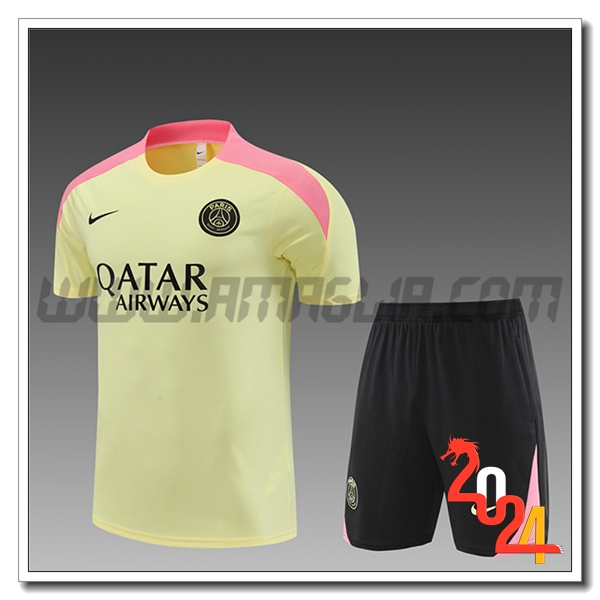 Kit Maglia Allenamento + Pantaloncini PSG Bambino Giallo/Rosa/Nero 2024 2025