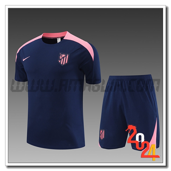Kit Maglia Allenamento + Pantaloncini Atletico Madrid Bambino Blu/Rosa 2024 2025