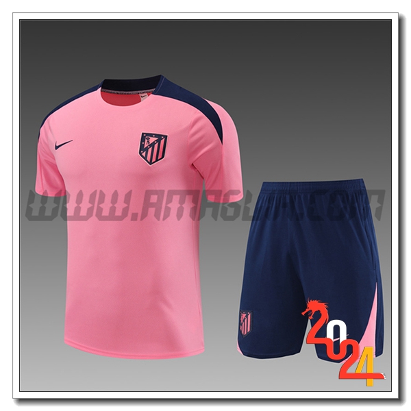 Kit Maglia Allenamento + Pantaloncini Atletico Madrid Bambino Rosa/Blu 2024 2025