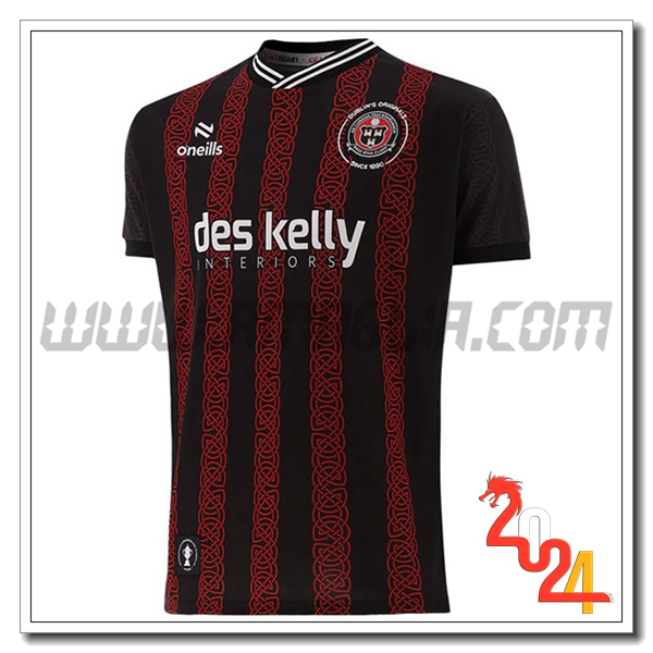 Bohemian FC Prima Maglia Calcio 2024 2025 Nero Rosso