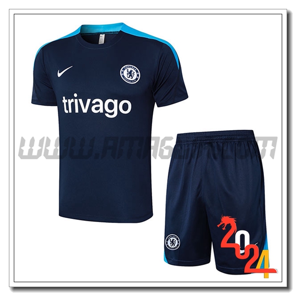 Kit Maglia Allenamento + Pantaloncini FC Chelsea Blu Scuro 2024 2025