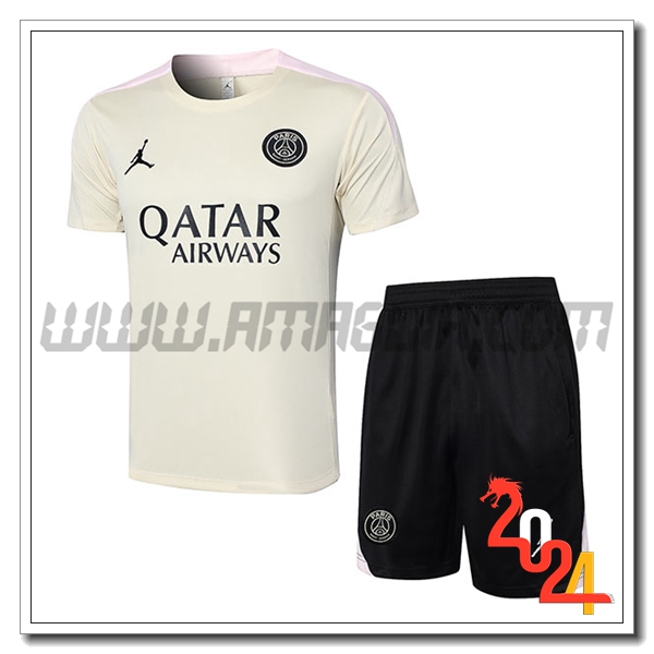 Kit Maglia Allenamento + Pantaloncini PSG Beige 2024 2025