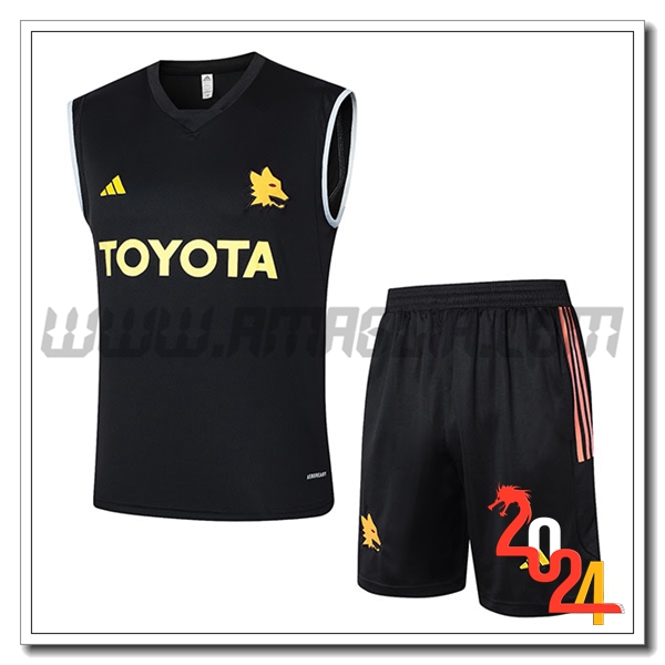 Kit Canotta Allenamento + Pantaloncini AS Roma Nero/Giallo/Arancia 2024 2025