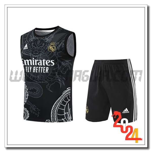 Kit Canotta Allenamento + Pantaloncini Real Madrid Nero/Grigio/Bianco 2024 2025