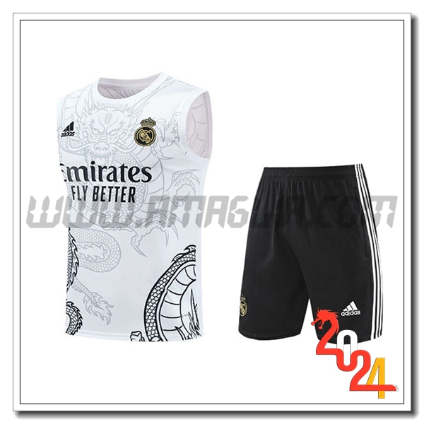 Kit Canotta Allenamento + Pantaloncini Real Madrid Bianco/Nero 2024 2025