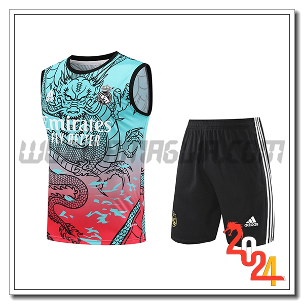Kit Canotta Allenamento + Pantaloncini Real Madrid Verde/Rosso 2024 2025