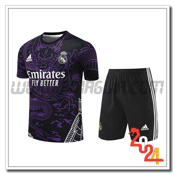Kit Maglia Allenamento + Pantaloncini Real Madrid viola/Nero 2024 2025 -02