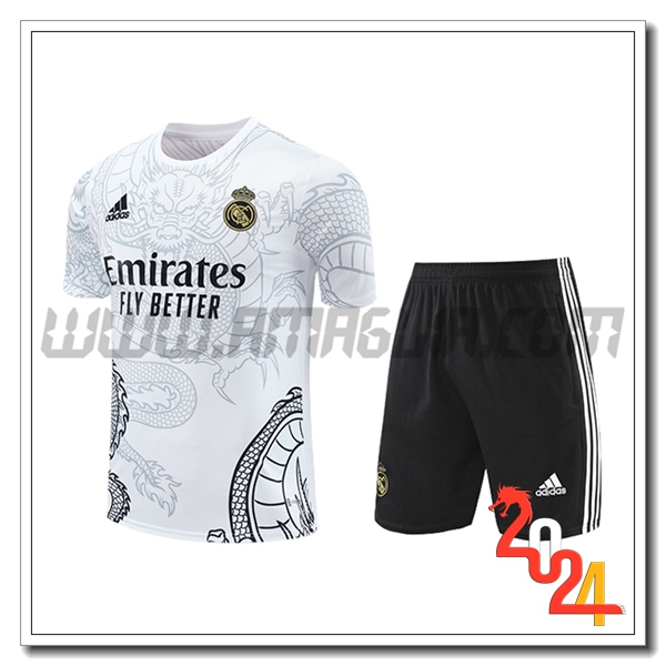 Kit Maglia Allenamento + Pantaloncini Real Madrid Bianco/Nero 2024 2025 -02