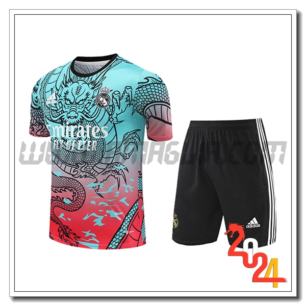 Kit Maglia Allenamento + Pantaloncini Real Madrid Verde/Rosso 2024 2025