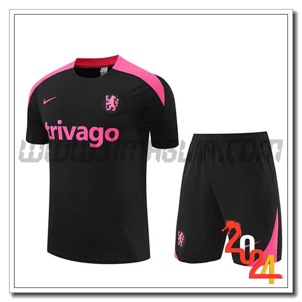Kit Maglia Allenamento + Pantaloncini FC Chelsea Nero/Rosa 2024 2025