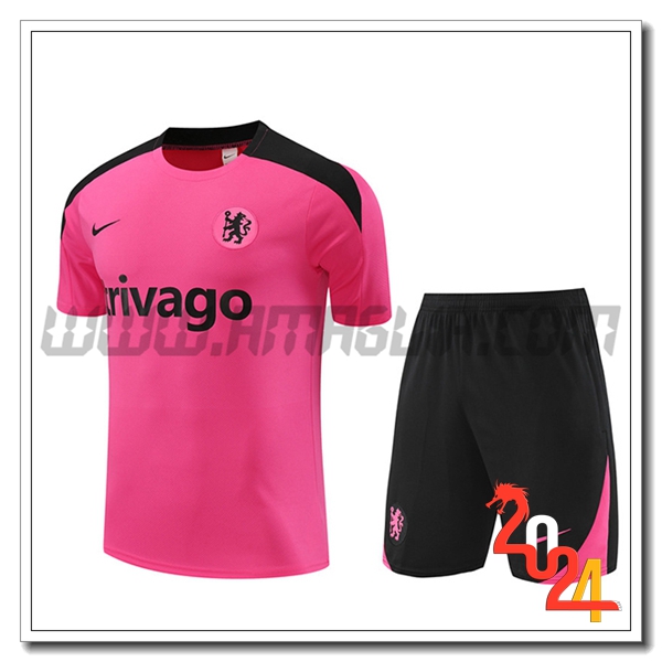 Kit Maglia Allenamento + Pantaloncini FC Chelsea Rosa/Nero 2024 2025