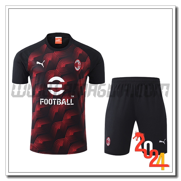 Kit Maglia Allenamento + Pantaloncini AC Milan Nero/Rosso 2024 2025 -02