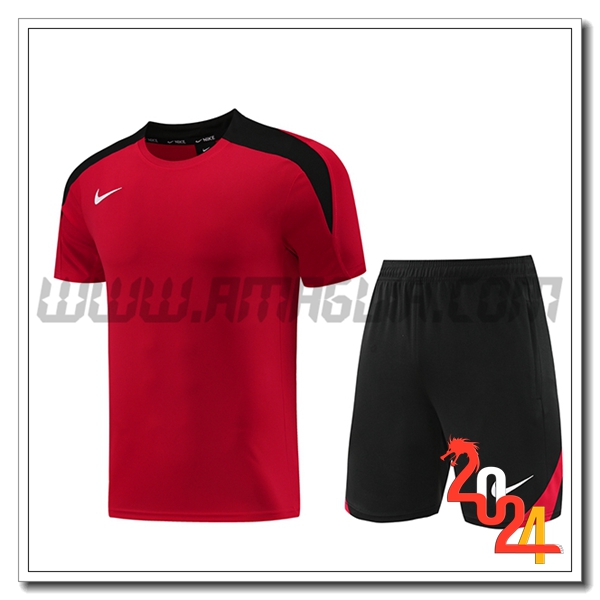 Kit Maglia Allenamento + Pantaloncini Nike Rosso/Nero 2024 2025