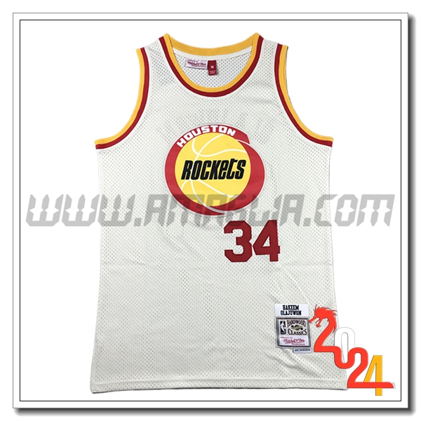 Maglia Houston Rockets (OLAJUWON #34) 2024/25 Bianco/Rosso/Giallo -02