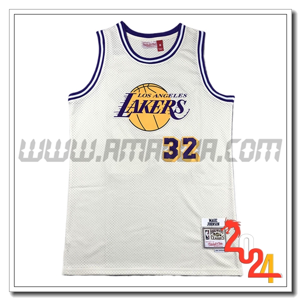 Maglia Los Angeles Lakers (JOHNSON #32) 2024/25 Bianco/Giallo/viola