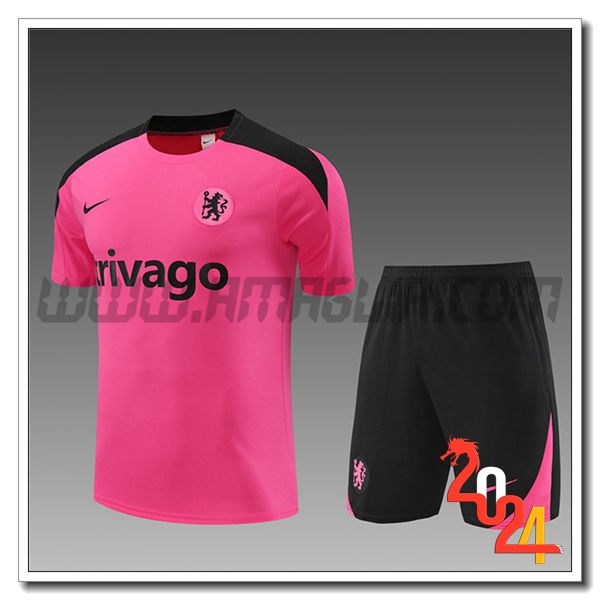 Kit Maglia Allenamento + Pantaloncini FC Chelsea Bambino Rosa/Nero 2024 2025