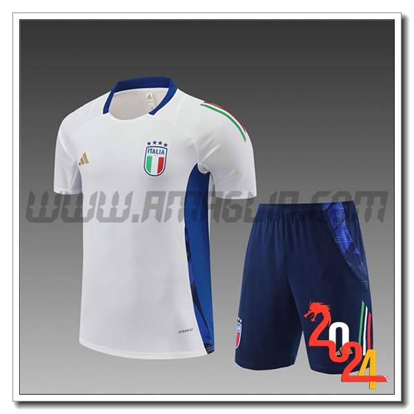 Kit Maglia Allenamento + Pantaloncini Italia Bianco/Blu Bambino 2024 2025