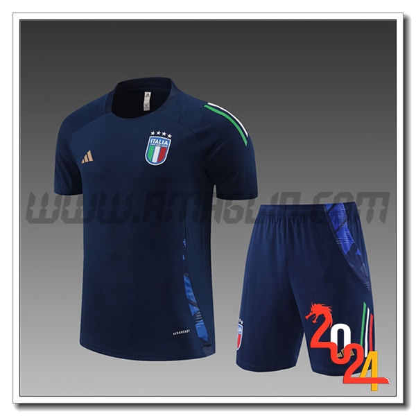 Kit Maglia Allenamento + Pantaloncini Italia Bambino Blu 2024 2025