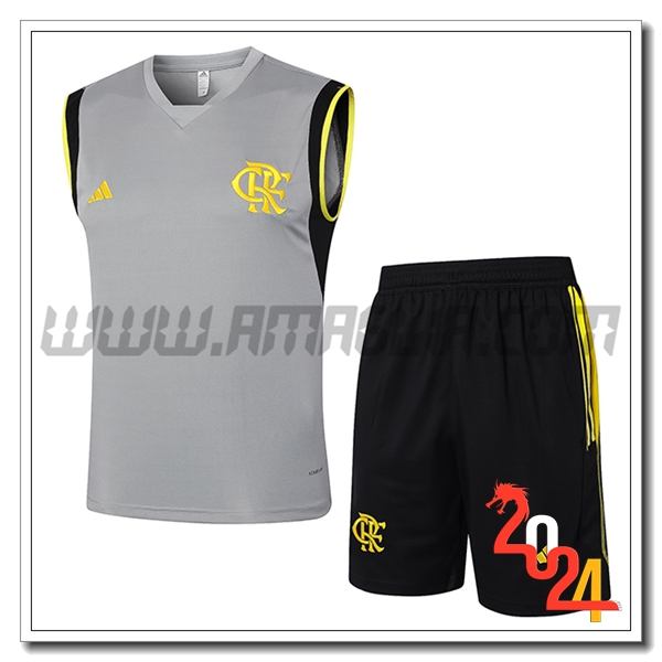 Kit Canotta Allenamento Flamengo Grigio/Nero/Giallo 2024 2025