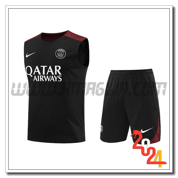 Kit Canotta Allenamento PSG Nero/Rosso 2024 2025