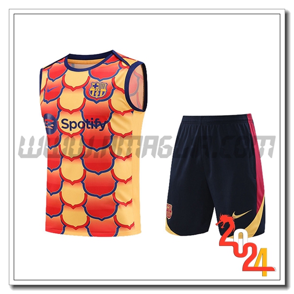 Kit Canotta Allenamento FC Barcellona Arancia/Rosso 2024 2025