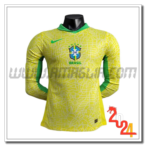 Maglia Squadra Brasile Maniche lunghe Prima GIALLO 2024 2025