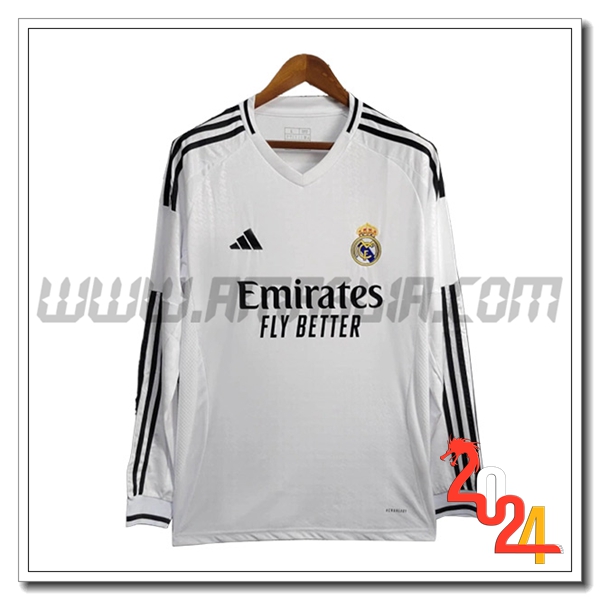 Maglia Calcio Real Madrid Maniche lunghe Prima Bianco 2024 2025