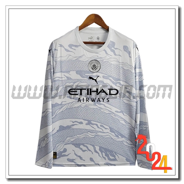 Maglia Calcio Manchester City Maniche lunghe Edizione speciale 2024 2025 Bianco